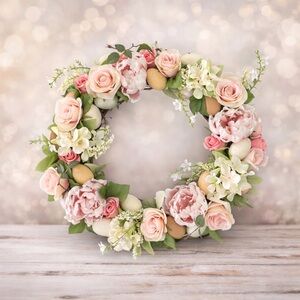 Elegant Floral Wreath with Pink and Cream Roses
